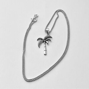 Sterling Silver Palm Tree Necklace, Tropical Necklace, Beach Necklace